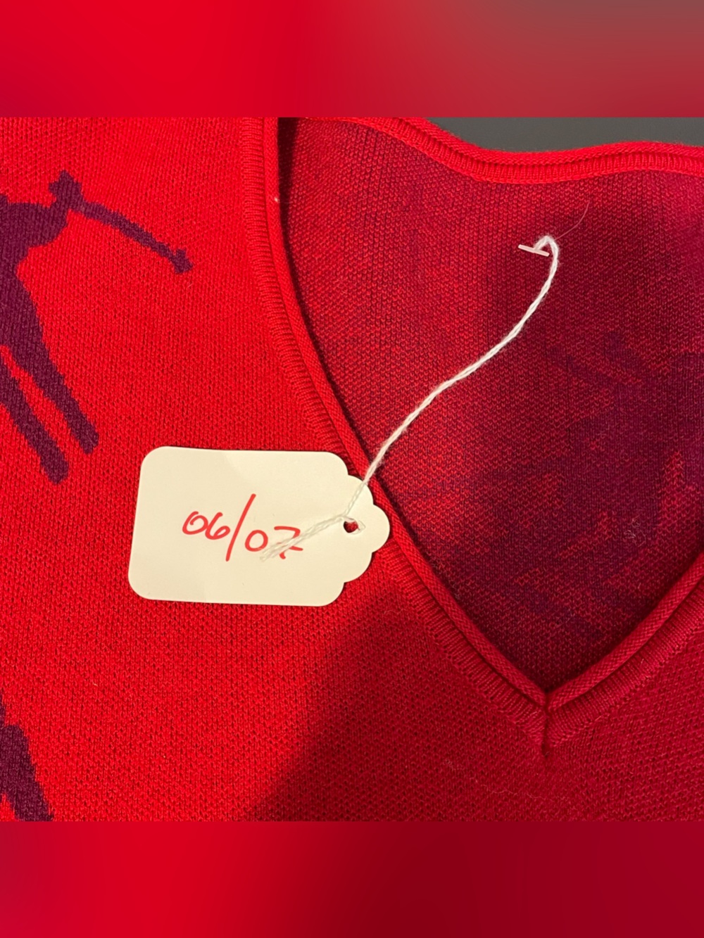 NWOT Sundance Catalog Red V Neck Ski “Mountain Air Sweater” small wool blend - Picture 5 of 5